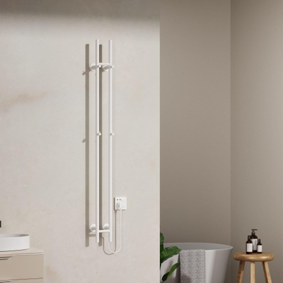 Belrad Rod sèche-serviettes à barre - 150x16.8x12.7 cm - électrique - double - 120w - 2.5cm - blanc brillant