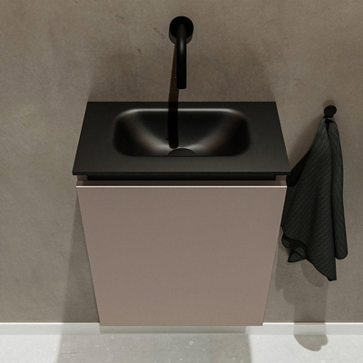 MONDIAZ TURE Toiletmeubel 40x23x50cm met 0 kraangaten 1 deuren smoke mat Wastafel Eden midden Solid Surface Zwart