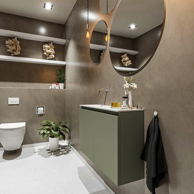 MONDIAZ TURE Toiletmeubel 80x23x50cm met 0 kraangaten 2 deuren army mat Wastafel Eden links Solid Surface Wit