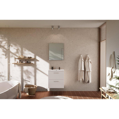 Nemo Go Ensemble de meuble - 60x65x45.5cm - 2 tiroirs - avec poignée - 1 vasque Blanc brillant - 1 trous de robinet - avec miroir - MDF standard white