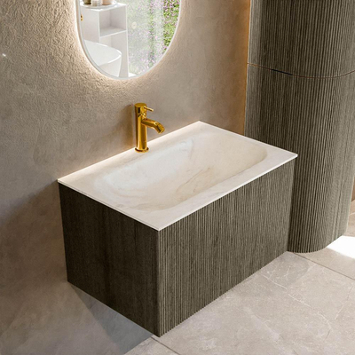 Mondiaz KURVE-DLUX Ensemble de meubles de salle de bains - 70x46x40cm - 1 tiroir - lavabo solid surface - central - 1 trou de robinet - Shadow