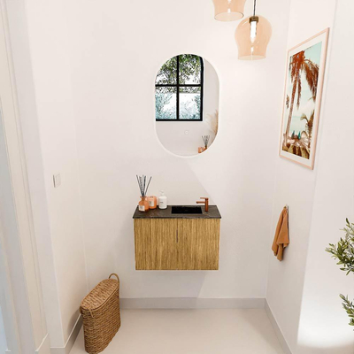 Mondiaz JOYA-DLUX 60cm toiletmeubel - kleur Oak - Wastafel FAYE positie Rechts 1 kraangat kleur Lava.