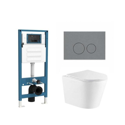 QeramiQ Dely Toiletset - inbouwreservoir Qeramiq Flush - slim zitting - kunststof licht grijze bedieningsplaat - ronde knoppen - glans wit