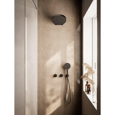 Hotbath ACE Ensemble de douche à effet pluie - robinet encastré - thermostatique - pomme de douche de 30 cm - douchette à main - noir mat PVD