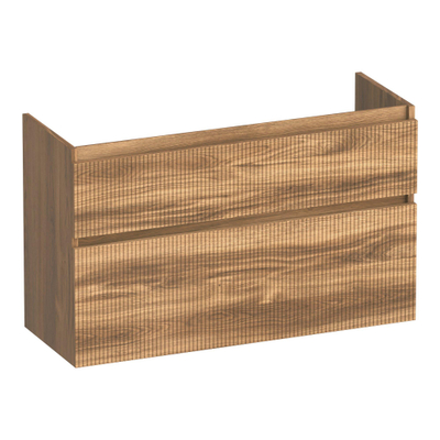 BRAUER Delight Wavy wastafelonderkast ondiep 100 2 softclose lades - greeploos - 1 sifon uitsparing - Honey