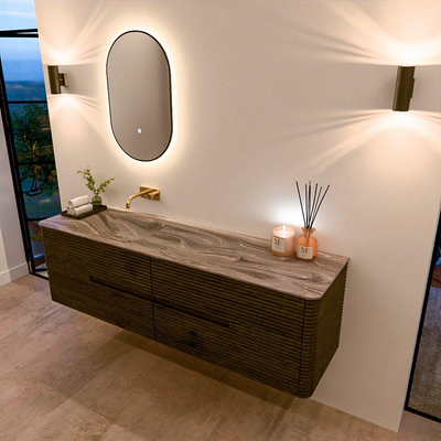 Mondiaz CIRO-DLUX Badkamermeubelset - 170x45x50cm - Solid surface wastafel Sombra - 1 wasbak Links - zonder kraangaten - 4 lades - Shadow