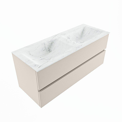 Mondiaz VICA-DLUX ensemble de meuble de salle de bain - 120cm - meuble sous lavabo lin - 2 tiroirs - lavabo encastré cloud double - 2 trous de robinet - miroir modèle spot - version XL 60cm de haut - opalo