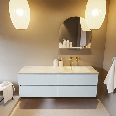 Mondiaz VICA-DLUX ensemble de meuble de salle de bain - 150cm - meuble sous-vasque argile - 4 tiroirs - lavabo encastré nuage droite - sans trous de robinet - version haute de 60cm - ostra