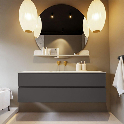 Mondiaz VICA-DLUX ensemble de meuble de salle de bain - 150cm - meuble sous-vasque gris foncé - 2 tiroirs - lavabo encastré nuage milieu - sans trous de robinet - version haute de 60cm - opalo