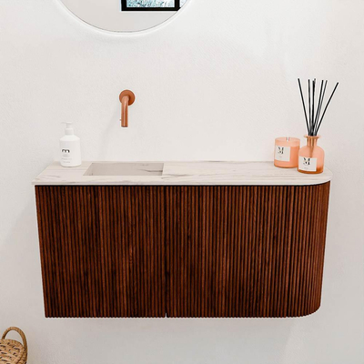 Mondiaz JOYA-DLUX 81.6cm toiletmeubel - ronding rechts kleur Ruby - Wastafel FAYE positie Links Zonder kraangat kleur Nata.