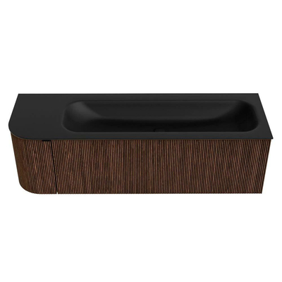 MONDIAZ KURVE meuble de salle de bains 145cm avec module 25 L couleur Walnut avec 1 tiroir et 1 porte. Lavabo BIG LARGE à droite sans trou de robinet Urban.