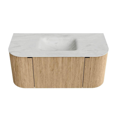 MONDIAZ KURVE-DLUX Meuble de salle de bains 100cm avec module 25 Len R couleur Chêne avec 1 tiroir et 2 portes. Lavabo GRUNNE central 1 trou de robinet couleur Opalo.