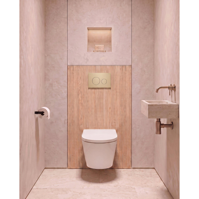 QeramiQ Dely Pack WC - 36,3x51,7cm - à fond creux - sans bride - réservoir encastré Geberit UP320 - abattant WC softclose 35 mm - plaque de déclenchement beige - boutons ronds - blanc brillant