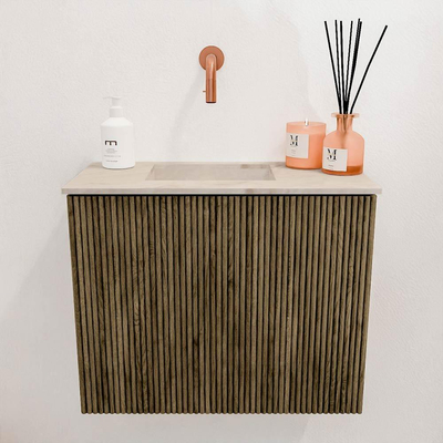 Mondiaz JOYA-DLUX 50cm toiletmeubel - kleur Dusk - Wastafel FAYE positie Links Zonder kraangat kleur Frappe.
