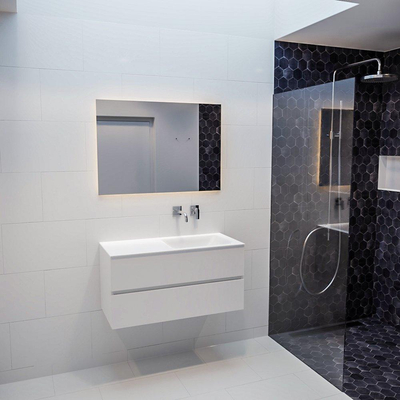 MONDIAZ VICA Ensemble de meubles de salle de bains - 100cm - 2 tiroirs - lavabo Cloud droit - 0 trous de robinet - solid surface talc