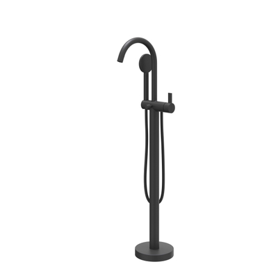 IVY Pact Robinet de baignoire sur pied - bec rotatif - 150cm - flexible de douche - douchette satin mist - Noir mat PED