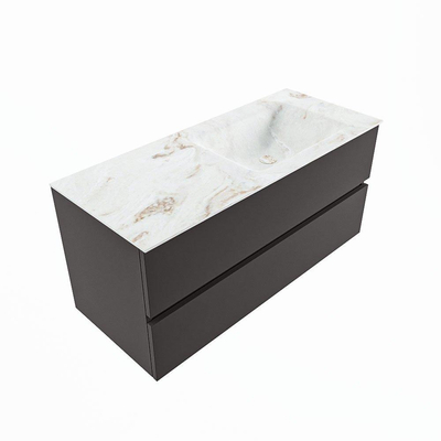 Mondiaz VICA-DLUX Ensemble de meuble de salle de bain - 110cm - meuble sous-vasque gris foncé - 2 tiroirs - lavabo encastré cloud droite - 1 trou de robinet - version haute de 60cm - frape