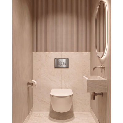 QeramiQ Dely Swirl Toiletset - 36.3x51.7cm - Geberit UP320 inbouwreservoir - met Burda frame - 35mm zitting - steel bedieningsplaat - ronde knoppen - mat wit