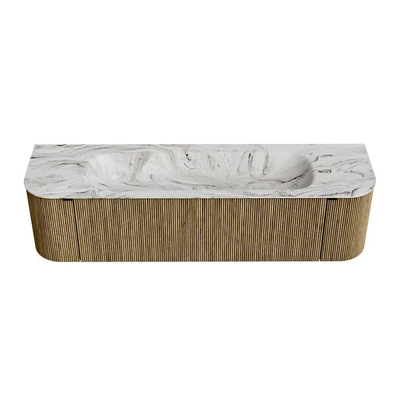 Mondiaz KURVE-DLUX Ensemble de meubles de salle de bains - 170x46x40cm - 1 tiroir - 2 portes - vasque solid surface - centrale - 2 trous de robinet - Dusk