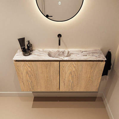 MONDIAZ TURE-DLUX 100cm toiletmeubel Washed Oak. EDEN wastafel Glace positie midden. Zonder kraangat.