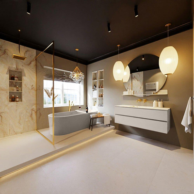 MONDIAZ VICA-DLUX Ensemble meuble de salle de bains - 130cm - sous-meuble linen - 2 tiroirs - vasque encastrée cloud centrale - sans trous de robinet - version haute 60cm - frape