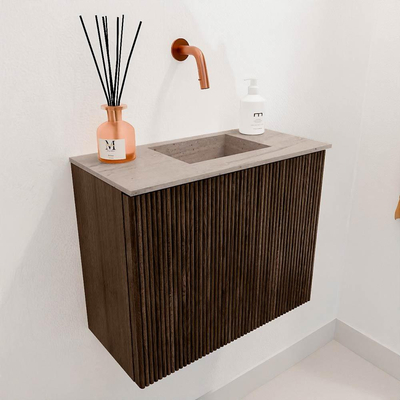 Mondiaz JOYA-DLUX 50cm toiletmeubel - kleur Walnut - Wastafel FAYE positie Rechts Zonder kraangat kleur Saba.