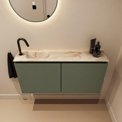 MONDIAZ TURE-DLUX Meuble toilette - 100cm - Army - EDEN - vasque Frappe - position gauche - 1 trou de robinet