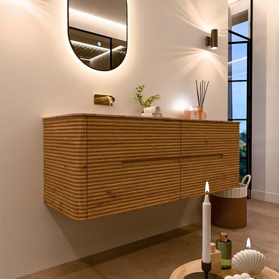 Mondiaz CIRO-DLUX Badkamermeubelset - 140x45x50cm - Solid surface wastafel Arena - 1 wasbak Links - zonder kraangaten - 4 lades - Oak