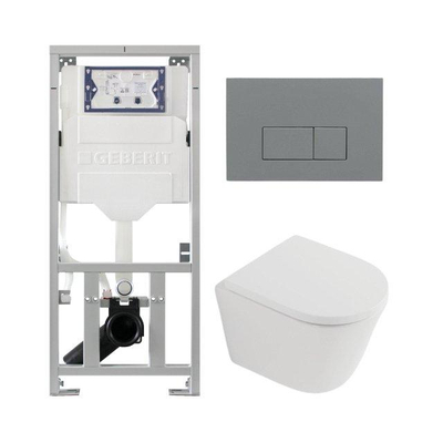 QeramiQ Dely Pack WC - 36,3x51,7cm - à fond creux - sans bride - réservoir encastré Geberit UP320 - abattant WC softclose 35 mm - plaque de déclenchement gris clair - boutons rectangulaires - blanc mat