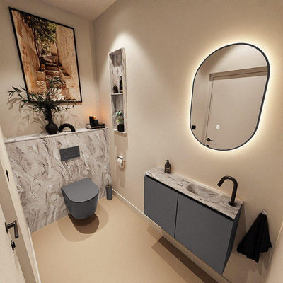 MONDIAZ TURE-DLUX 80cm toiletmeubel Dark Grey. EDEN wastafel Glace positie rechts. Met 1 kraangat.