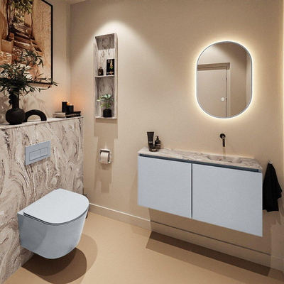 MONDIAZ TURE-DLUX Meuble toilette - 100cm - Clay - EDEN - vasque Glace - position droite - sans trou de robinet