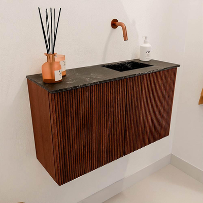 Mondiaz JOYA-DLUX 70cm meuble de salle de bains - couleur Ruby - Vasque FAYE position Droite Sans trou de robinet couleur Lava.