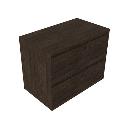 Saniclass Holz Pure Ensemble de meubles de salle de bains - 80x45x62cm - plan de travail en bois - sans trou de robinet - 2 tiroirs - chêne charcoal mat (bois)