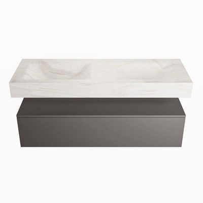 MONDIAZ ALAN - DLUX Badkamermeubelset - 130cm - onderkast - Dark grey - 1 lade - vrijhangende wastafel - 2 wasbakken - 0 kraangaten - Ostra