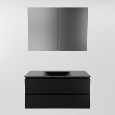 Mondiaz Aivy badmeubelset - 100x45x50cm - 0 kraangaten - 1 wasbak urban Solid surface - Midden - 2 lades - Met spiegelkast - MDF Urban