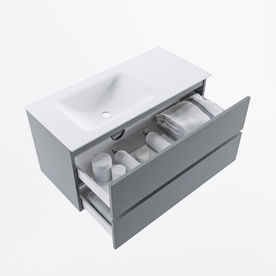 Mondiaz VICA ensemble de meuble de salle de bain - 100cm - meuble sous-vasque plata - 2 tiroirs - lavabo cloud gauche - sans trous de robinet - version haute de 60cm - talc