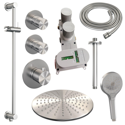 BRAUER Brushed Edition inbouw regendoucheset – Ø30 cm hoofddouche – 20 cm plafondbuis – ronde handdouche – glijstang 70 cm