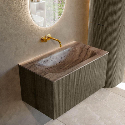 MONDIAZ KURVE-DLUX Meuble de salle de bains 80cm couleur Shadow avec 1 tiroir et 0 porte. Vasque BIG SMALL Central sans trou de robinet Oza.