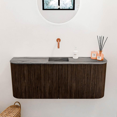 Mondiaz JOYA-DLUX 103.2cm toiletmeubel - ronding links en rechts kleur Walnut - Wastafel FAYE positie Midden Zonder kraangat kleur Sombra.