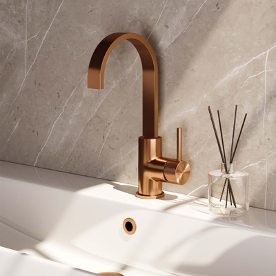 Brauer Copper carving Mitigeur de lavabo sur plage - haut - orientable - bec plat - modèle a - PVD - cuivre brossé