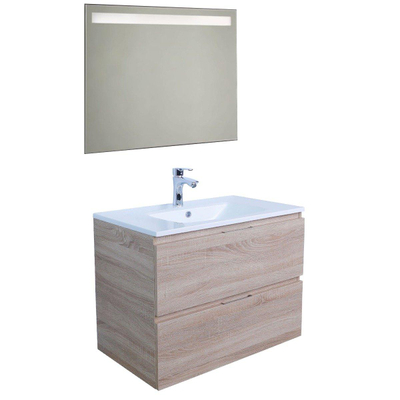 Adema Looks Set meuble salle de bains 80x45.5x58cm avec trop-plein et miroir Bois