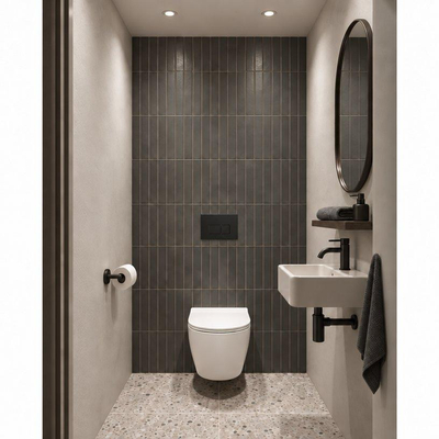 Adema Salina 2.0 Ensemble WC - 48.5x36x32cm - fond profond - sans rebord de rinçage - réservoir encastré QeramiQ - descente amortie - déclipsage rapide - abattant WC - plaque de commande métallique noire mate - boutons rectangulaires - blanc
