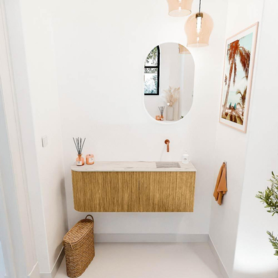 Mondiaz JOYA-DLUX 111.6cm toiletmeubel - ronding links kleur Oak - Wastafel FAYE positie Rechts Zonder kraangat kleur Nata.