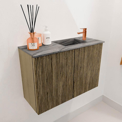 Mondiaz JOYA-DLUX 60cm toiletmeubel - kleur Dusk - Wastafel FAYE positie Rechts 1 kraangat kleur Sombra.
