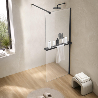 Fortifura Galeria handdoekrek voor inloopdouche - wandmontage / klemt op het glas - 140cm - inkortbaar - mat zwart