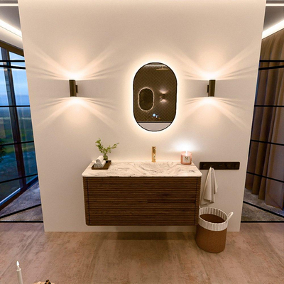 Mondiaz CIRO-DLUX Ensemble de meuble de salle de bains - 110x45x50cm - lavabo en solid surface Glace - 1 vasque à droite - 1 trou de robinet - 2 tiroirs - Dusk