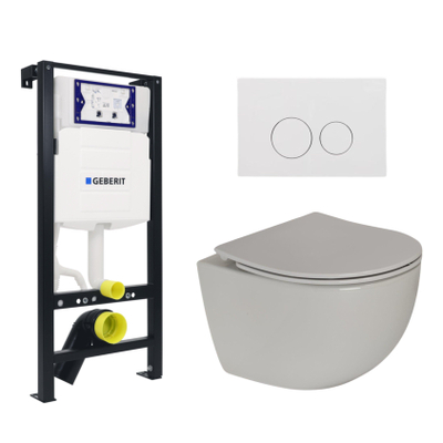 Plieger Zano Ensemble WC - réservoir à encastrer UP320 - cuvette suspendue - compacte - abattant slim - softclose - plaque de commande blanche - boutons ronds - blanc