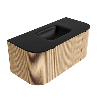 MONDIAZ KURVE Meuble de salle de bains 100 cm avec module 25 Len R couleur chêne avec 1 tiroir et 2 portes. Lavabo GRUNNE central sans trou de robinetterie Urban.