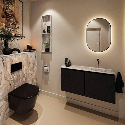 MONDIAZ TURE-DLUX Meuble de toilettes 100 cm Urban. EDEN vasque Glace position à droite. Sans trou de robinet.