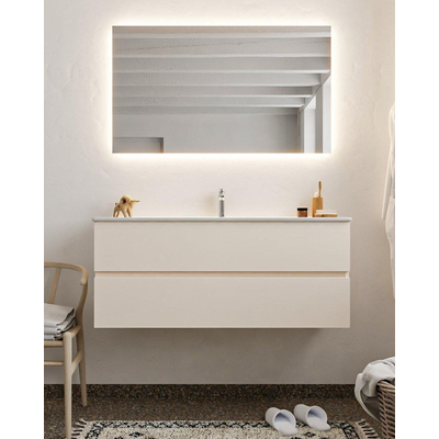 Mondiaz VICA ensemble de meuble de salle de bain - 120cm - meuble sous lavabo lin - 2 tiroirs - lavabo denia milieu - 1 trou de robinet - miroir LED - version XL 60cm haut